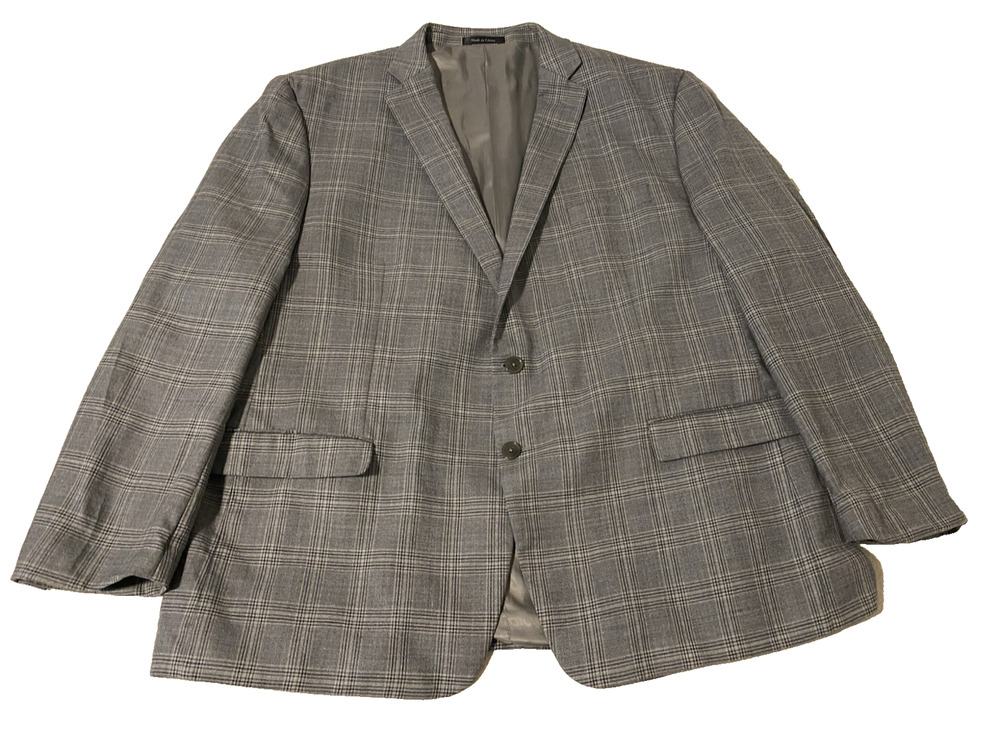 Calvin Klein Wool Grey Plaid Sport Coat Mens Size 52R Academia Office Preppy